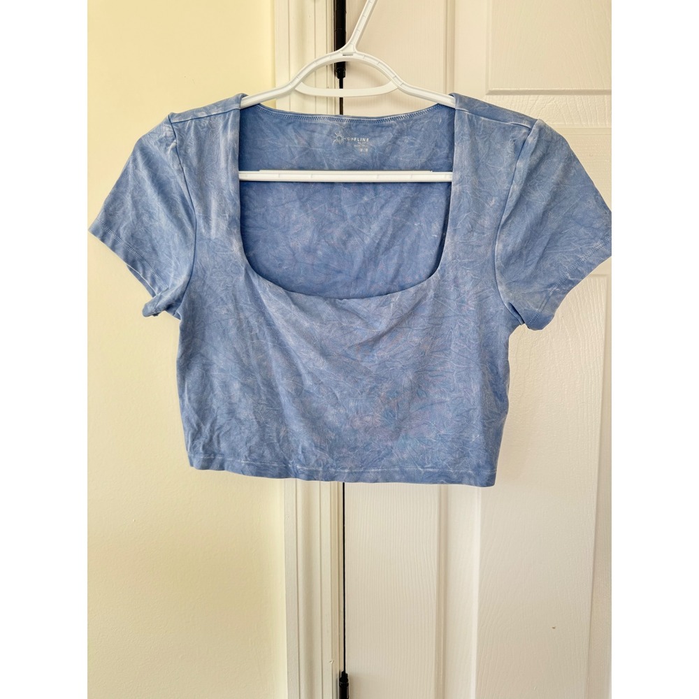 Offline by Aerie Real Me Square Neck Crop Top Blue Acid Wash Marble Size M